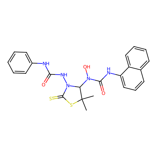 1-(5,5-dimethyl-3-(3-phenylureido)-2-thioxothiazolidin-4-yl)-1-hydroxy-3-(naphthalen-1-yl)urea structure