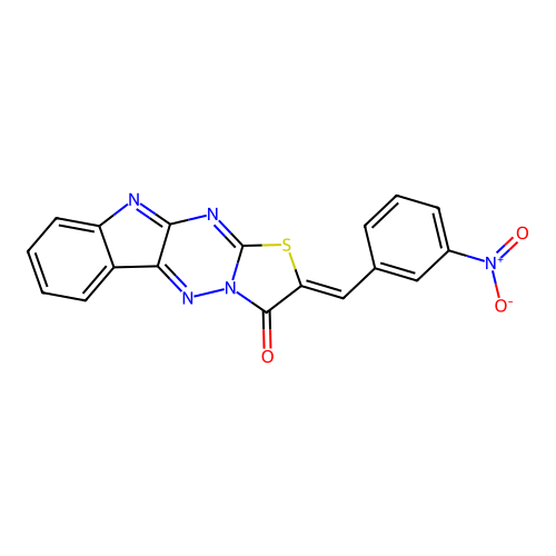 (Z)-2-(3-nitrobenzylidene)thiazolo[3',2':2,3][1,2,4]triazino[5,6-b]indol-3(2H)-one structure