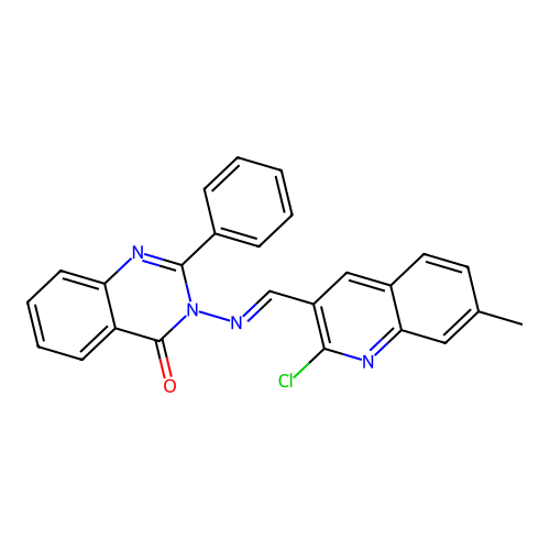 (E)-3-(((2-chloro-7-methylquinolin-3-yl)methylene)amino)-2-phenylquinazolin-4(3H)-one structure