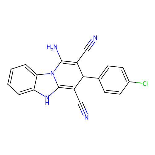 1-amino-3-(4-chlorophenyl)-3,5-dihydropyrido[1,2-a]benzimidazole-2,4-dicarbonitrile structure
