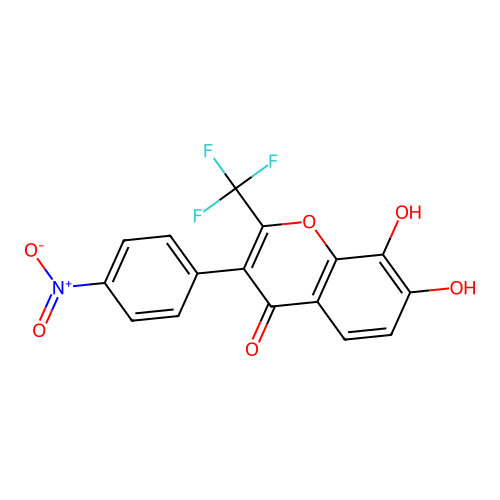 7,8-dihydroxy-3-(4-nitrophenyl)-2-(trifluoromethyl)-4H-chromen-4-one structure