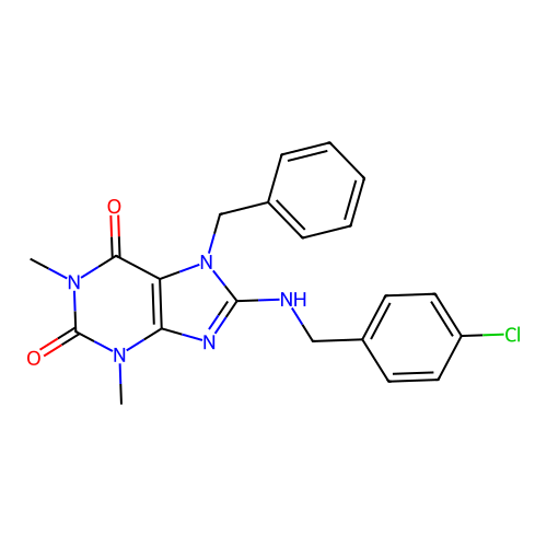 7-benzyl-8-[(4-chlorobenzyl)amino]-1,3-dimethyl-3,7-dihydro-1H-purine-2,6-dione structure