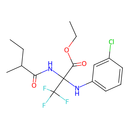 Ethyl 2-((3-chlorophenyl)amino)-3,3,3-trifluoro-2-(2-methylbutanamido)propanoate structure