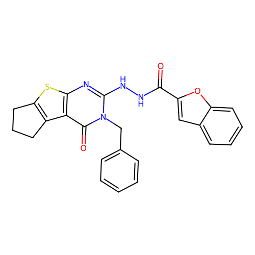 N'-(3-benzyl-4-oxo-3,5,6,7-tetrahydro-4H-cyclopenta[4,5]thieno[2,3-d]pyrimidin-2-yl)-1-benzofuran-2-carbohydrazide structure