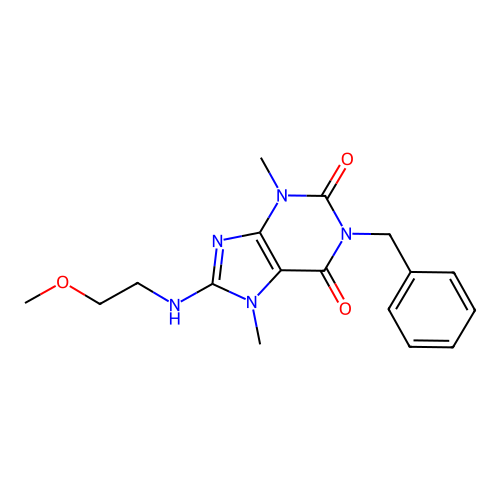 1-benzyl-8-((2-methoxyethyl)amino)-3,7-dimethyl-1H-purine-2,6(3H,7H)-dione structure