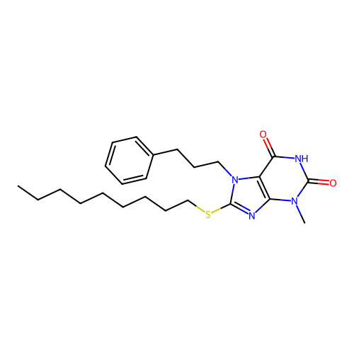 3-Methyl-8-nonylthio-7-(3-phenylpropyl)-1,3,7-trihydropurine-2,6-dione structure
