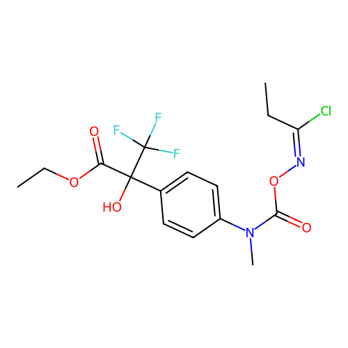 (E)-ethyl 2-(4-(((((1-chloropropylidene)amino)oxy)carbonyl)(methyl)amino)phenyl)-3,3,3-trifluoro-2-hydroxypropanoate structure