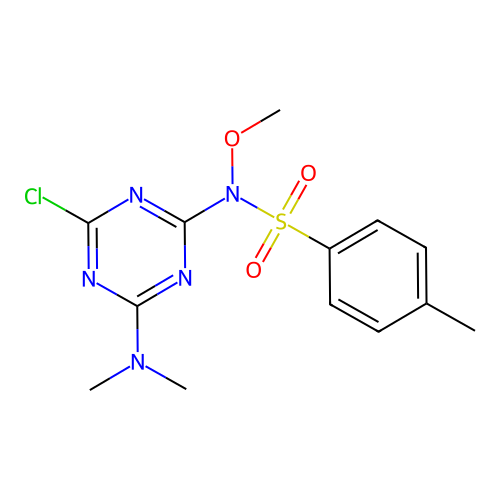 N-(4-chloro-6-(dimethylamino)-1,3,5-triazin-2-yl)-N-methoxy-4-methylbenzenesulfonamide structure