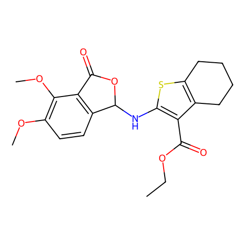 ethyl 2-((4,5-dimethoxy-3-oxo-1,3-dihydroisobenzofuran-1-yl)amino)-4,5,6,7-tetrahydrobenzo[b]thiophene-3-carboxylate structure