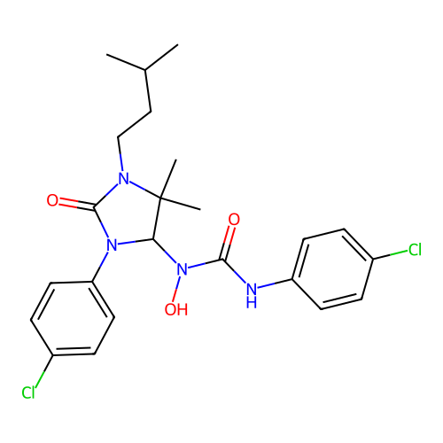 3-(4-chlorophenyl)-1-[3-(4-chlorophenyl)-5,5-dimethyl-1-(3-methylbutyl)-2-oxoimidazolidin-4-yl]-1-hydroxyurea structure