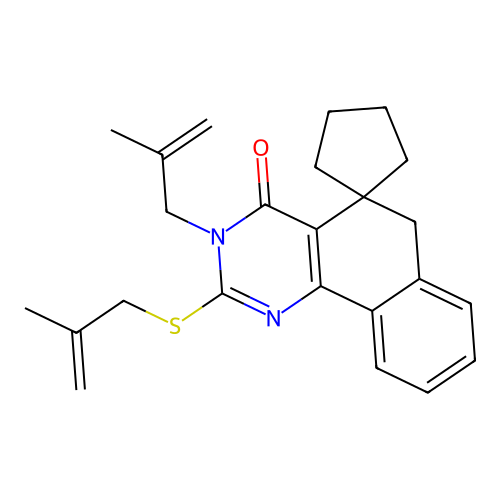 3-(2-methylallyl)-2-((2-methylallyl)thio)-3H-spiro[benzo[h]quinazoline-5,1'-cyclopentan]-4(6H)-one structure