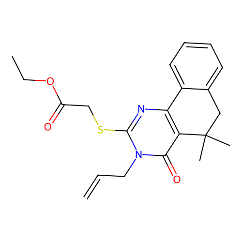 ethyl 2-[(5,5-dimethyl-4-oxo-3-prop-2-enyl-6H-benzo[h]quinazolin-2-yl)sulfanyl]acetate structure