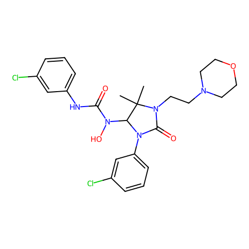 3-(3-chlorophenyl)-1-(3-(3-chlorophenyl)-5,5-dimethyl-1-(2-morpholinoethyl)-2-oxoimidazolidin-4-yl)-1-hydroxyurea structure