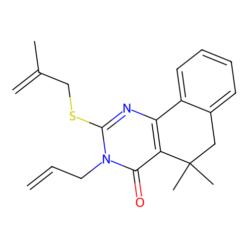 3-allyl-5,5-dimethyl-2-((2-methylallyl)thio)-5,6-dihydrobenzo[h]quinazolin-4(3H)-one structure