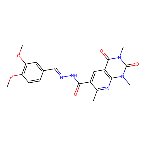 (E)-N'-(3,4-dimethoxybenzylidene)-1,3,7-trimethyl-2,4-dioxo-1,2,3,4-tetrahydropyrido[2,3-d]pyrimidine-6-carbohydrazide structure