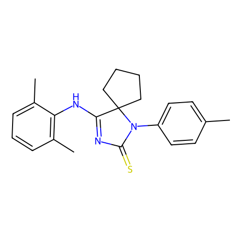 (4Z)-4-[(2,6-dimethylphenyl)imino]-1-(4-methylphenyl)-1,3-diazaspiro[4.4]nonane-2-thione structure