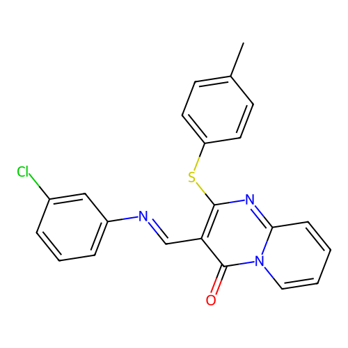 (E)-3-(((3-chlorophenyl)imino)methyl)-2-(p-tolylthio)-4H-pyrido[1,2-a]pyrimidin-4-one structure