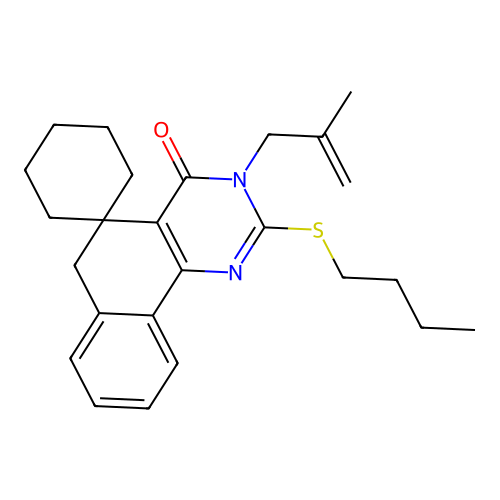 2-(butylthio)-3-(2-methylallyl)-3H-spiro[benzo[h]quinazoline-5,1'-cyclohexan]-4(6H)-one structure