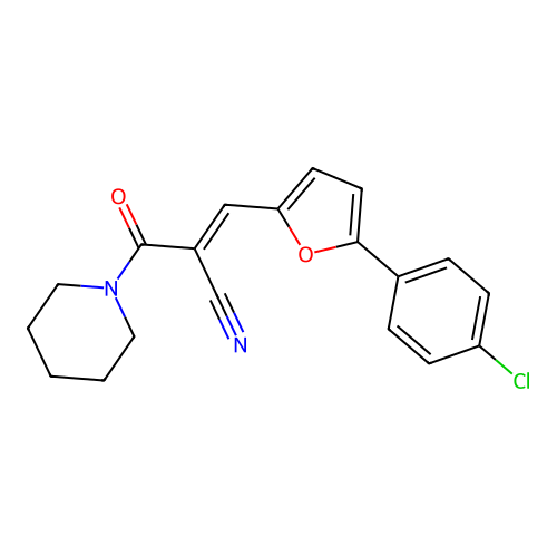 (2E)-3-[5-(4-chlorophenyl)furan-2-yl]-2-(piperidin-1-ylcarbonyl)prop-2-enenitrile structure
