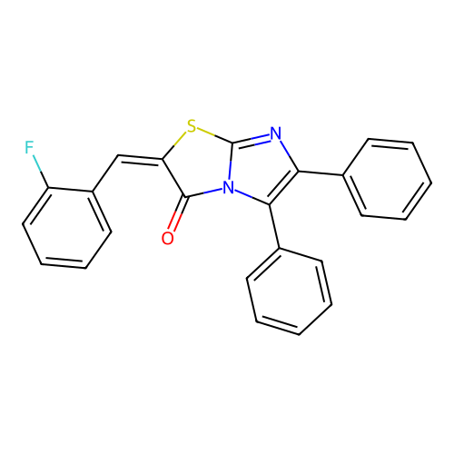 (2E)-2-(2-fluorobenzylidene)-5,6-diphenylimidazo[2,1-b][1,3]thiazol-3(2H)-one structure