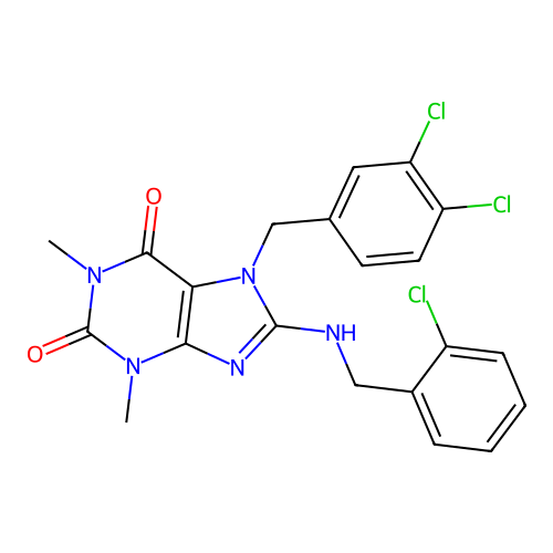 8-((2-chlorobenzyl)amino)-7-(3,4-dichlorobenzyl)-1,3-dimethyl-1H-purine-2,6(3H,7H)-dione structure