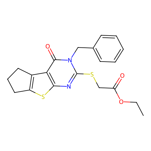 ethyl [(3-benzyl-4-oxo-3,5,6,7-tetrahydro-4H-cyclopenta[4,5]thieno[2,3-d]pyrimidin-2-yl)sulfanyl]acetate structure