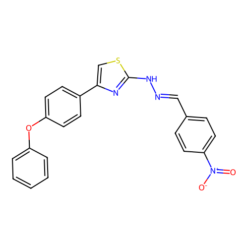 2-[(2E)-2-(4-nitrobenzylidene)hydrazinyl]-4-(4-phenoxyphenyl)-1,3-thiazole structure