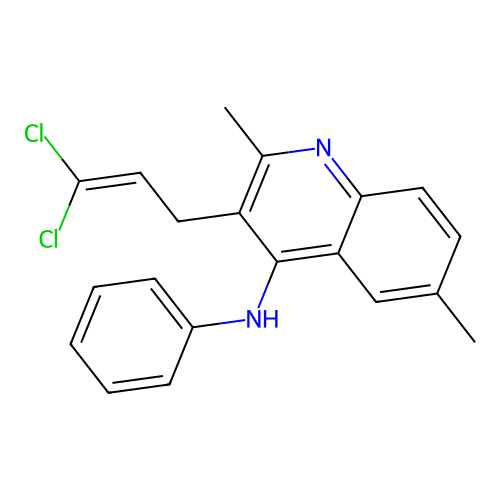 3-(3,3-dichloroprop-2-en-1-yl)-2,6-dimethyl-N-phenylquinolin-4-amine structure