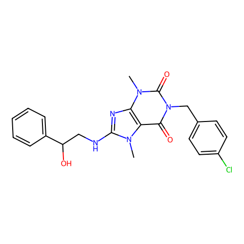 1-(4-chlorobenzyl)-8-((2-hydroxy-2-phenylethyl)amino)-3,7-dimethyl-1H-purine-2,6(3H,7H)-dione structure