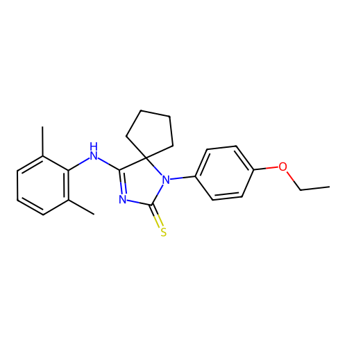 (Z)-4-((2,6-dimethylphenyl)imino)-1-(4-ethoxyphenyl)-1,3-diazaspiro[4.4]nonane-2-thione structure