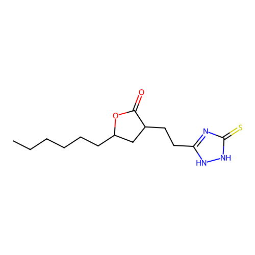 5-hexyl-3-[2-(5-sulfanyl-4H-1,2,4-triazol-3-yl)ethyl]dihydrofuran-2(3H)-one structure