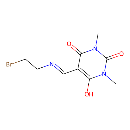 5-(((2-bromoethyl)amino)methylene)-1,3-dimethylpyrimidine-2,4,6(1H,3H,5H)-trione structure