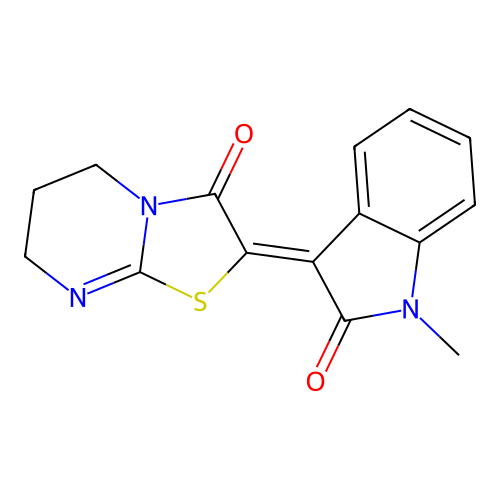(2Z)-2-(1-Methyl-2-oxo-1,2-dihydro-3H-indol-3-ylidene)-6,7-dihydro-5H-[1,3]thiazolo[3,2-a]pyrimidin-3(2H)-one structure