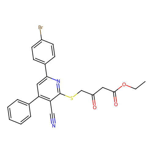 ethyl 4-((6-(4-bromophenyl)-3-cyano-4-phenylpyridin-2-yl)thio)-3-oxobutanoate structure
