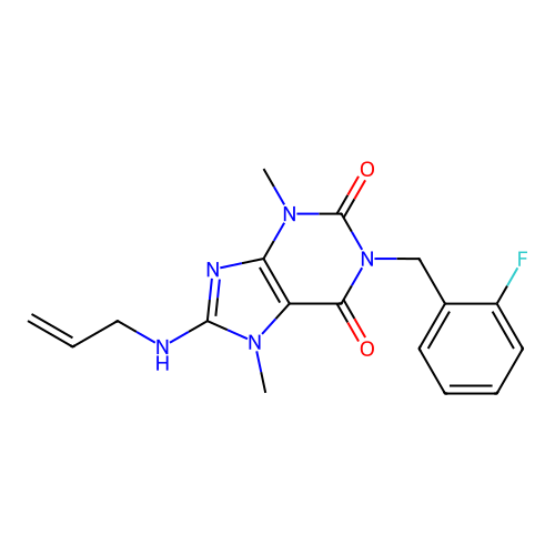 1-(2-fluorobenzyl)-3,7-dimethyl-8-(prop-2-en-1-ylamino)-3,7-dihydro-1H-purine-2,6-dione structure