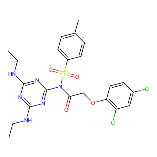 N-(4,6-bis(ethylamino)-1,3,5-triazin-2-yl)-2-(2,4-dichlorophenoxy)-N-tosylacetamide structure