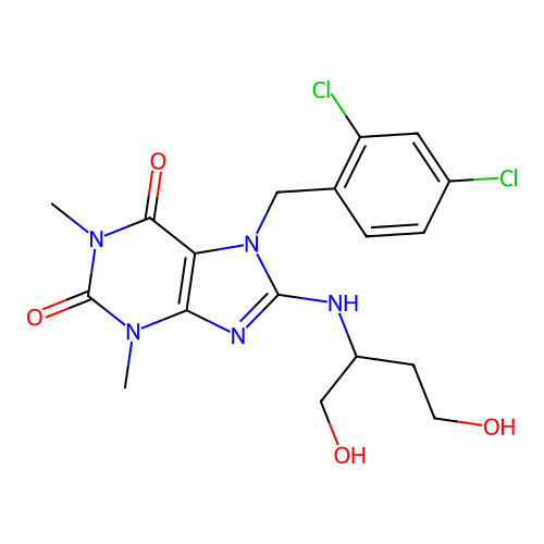 7-(2,4-dichlorobenzyl)-8-((1,4-dihydroxybutan-2-yl)amino)-1,3-dimethyl-1H-purine-2,6(3H,7H)-dione structure