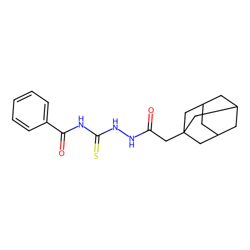 N-(2-(2-((1S,3s)-adamantan-1-yl)acetyl)hydrazinecarbonothioyl)benzamide structure