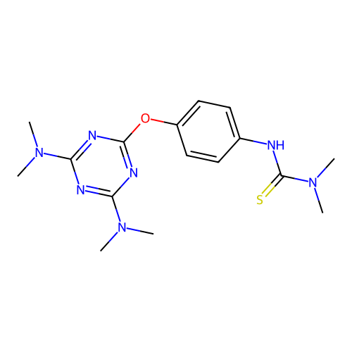 3-(4-((4,6-bis(dimethylamino)-1,3,5-triazin-2-yl)oxy)phenyl)-1,1-dimethylthiourea structure