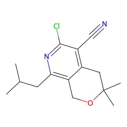 6-chloro-3,3-dimethyl-8-(2-methylpropyl)-1,4-dihydropyrano[3,4-c]pyridine-5-carbonitrile structure