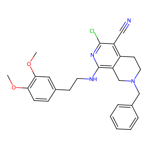 7-benzyl-3-chloro-1-((3,4-dimethoxyphenethyl)amino)-5,6,7,8-tetrahydro-2,7-naphthyridine-4-carbonitrile structure