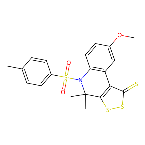 8-methoxy-4,4-dimethyl-5-(4-methylphenyl)sulfonyldithiolo[3,4-c]quinoline-1-thione structure