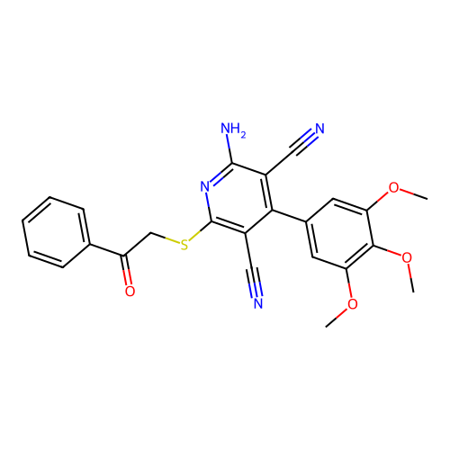 2-Amino-6-phenacylsulfanyl-4-(3,4,5-trimethoxyphenyl)pyridine-3,5-dicarbonitrile structure