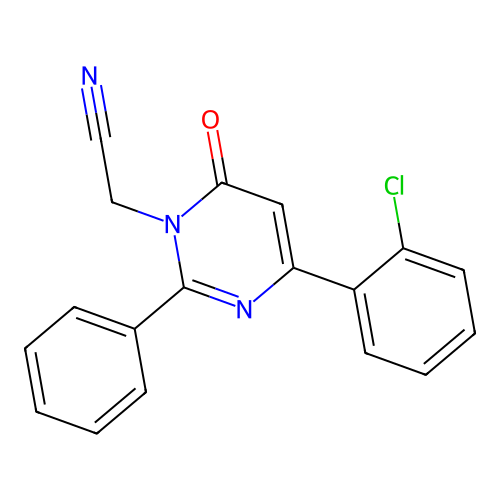 2-(4-(2-chlorophenyl)-6-oxo-2-phenylpyrimidin-1(6H)-yl)acetonitrile structure