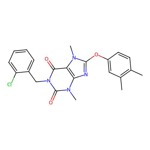 1-(2-chlorobenzyl)-8-(3,4-dimethylphenoxy)-3,7-dimethyl-1H-purine-2,6(3H,7H)-dione structure