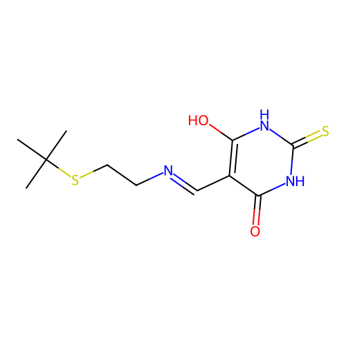 5-({[2-(tert-butylsulfanyl)ethyl]amino}methylidene)-2-thioxodihydropyrimidine-4,6(1H,5H)-dione structure