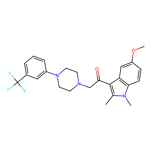 1-(5-methoxy-1,2-dimethyl-1H-indol-3-yl)-2-(4-(3-(trifluoromethyl)phenyl)piperazin-1-yl)ethanone structure