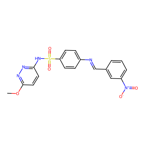 (E)-N-(6-methoxypyridazin-3-yl)-4-((3-nitrobenzylidene)amino)benzenesulfonamide structure
