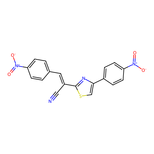 (2E)-3-(4-nitrophenyl)-2-[4-(4-nitrophenyl)-1,3-thiazol-2-yl]prop-2-enenitrile structure