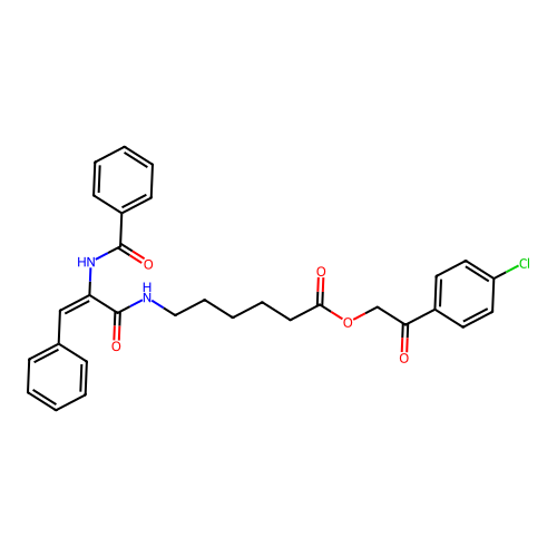 (E)-2-(4-chlorophenyl)-2-oxoethyl 6-(2-benzamido-3-phenylacrylamido)hexanoate structure